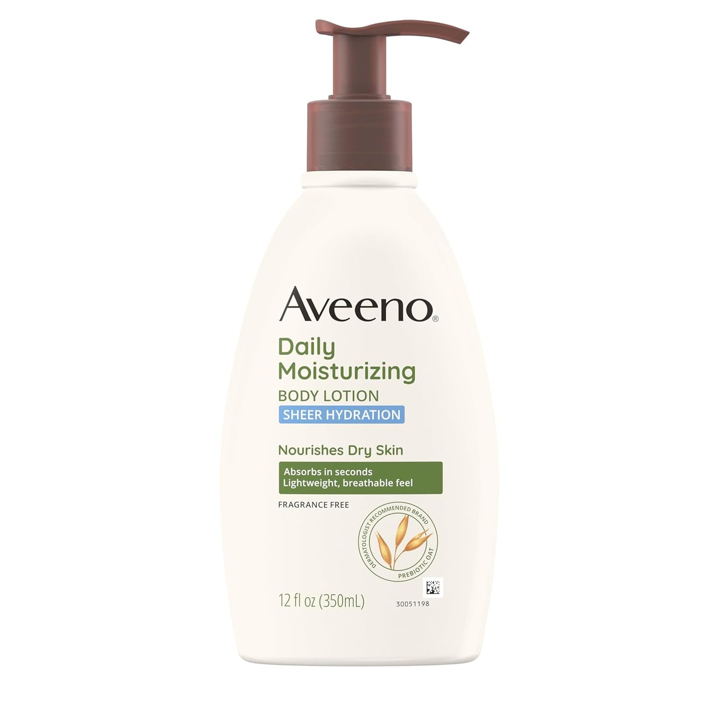 Aveeno Sheer Hydration Daily Moisturizing Fragrance-Free Lotion with Nourishing Prebiotic Oat, Fast-Absorbing Body Moisturizer for Dry Skin with Lightweight, Breathable Feel, 18 Fl. Oz