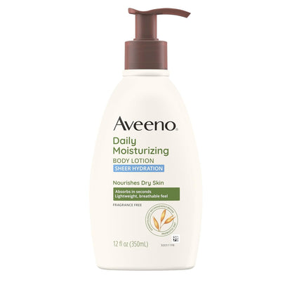 Aveeno Sheer Hydration Daily Moisturizing Fragrance-Free Lotion with Nourishing Prebiotic Oat, Fast-Absorbing Body Moisturizer for Dry Skin with Lightweight, Breathable Feel, 18 Fl. Oz