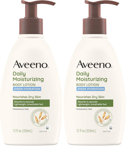 Aveeno Sheer Hydration Daily Moisturizing Fragrance-Free Lotion with Nourishing Prebiotic Oat, Fast-Absorbing Body Moisturizer for Dry Skin with Lightweight, Breathable Feel, 18 Fl. Oz