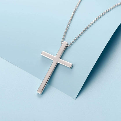 Carleen White Gold Plated Solid Sterling Silver Large Mens Classic Cross Pendant Necklace Faithful Jewelry Gifts for Mens Boys Son, 24 Inch Rolo Chain Lobster Clasp
