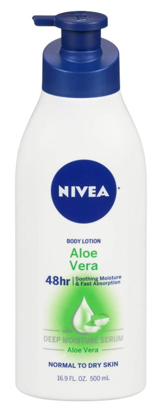 NIVEA Lotion Aloe Vera 48 Hour 16.9 Ounce Pump (500Ml) (2 Pack)