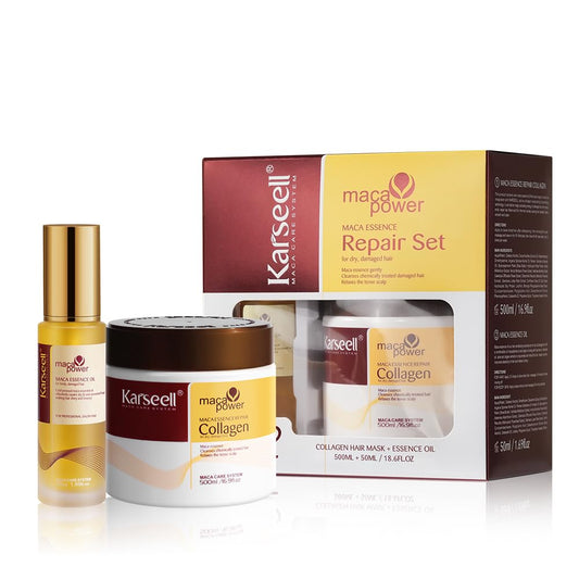 Karseell Collagen Hair Treatment Mask, Argan Oil Set for Deep Repair Conditioning of Damaged, Dry and All Hair Types, 16.9Floz + 1.69Floz