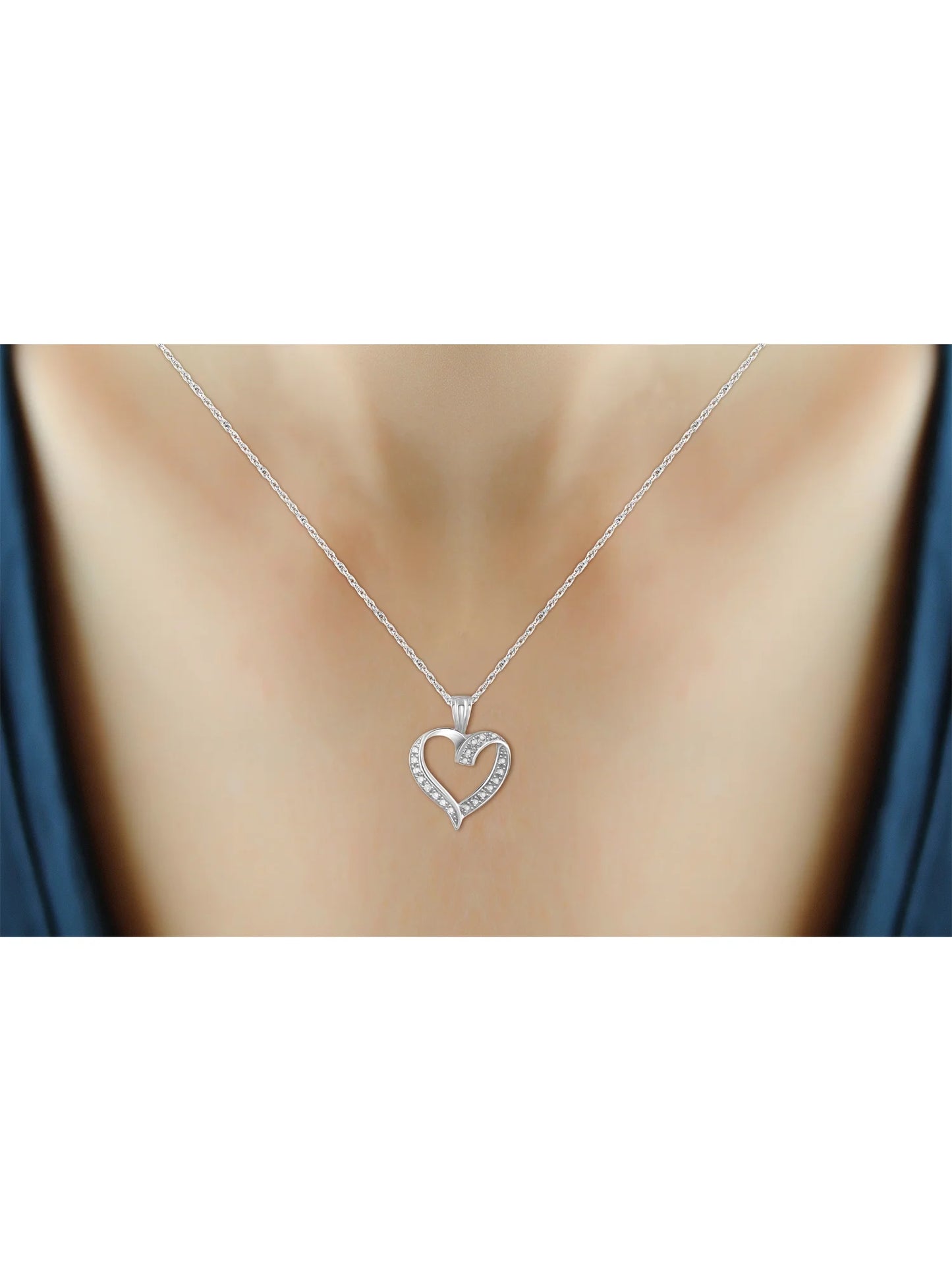 White Diamond Accent Sterling Silver Open Heart Pendant