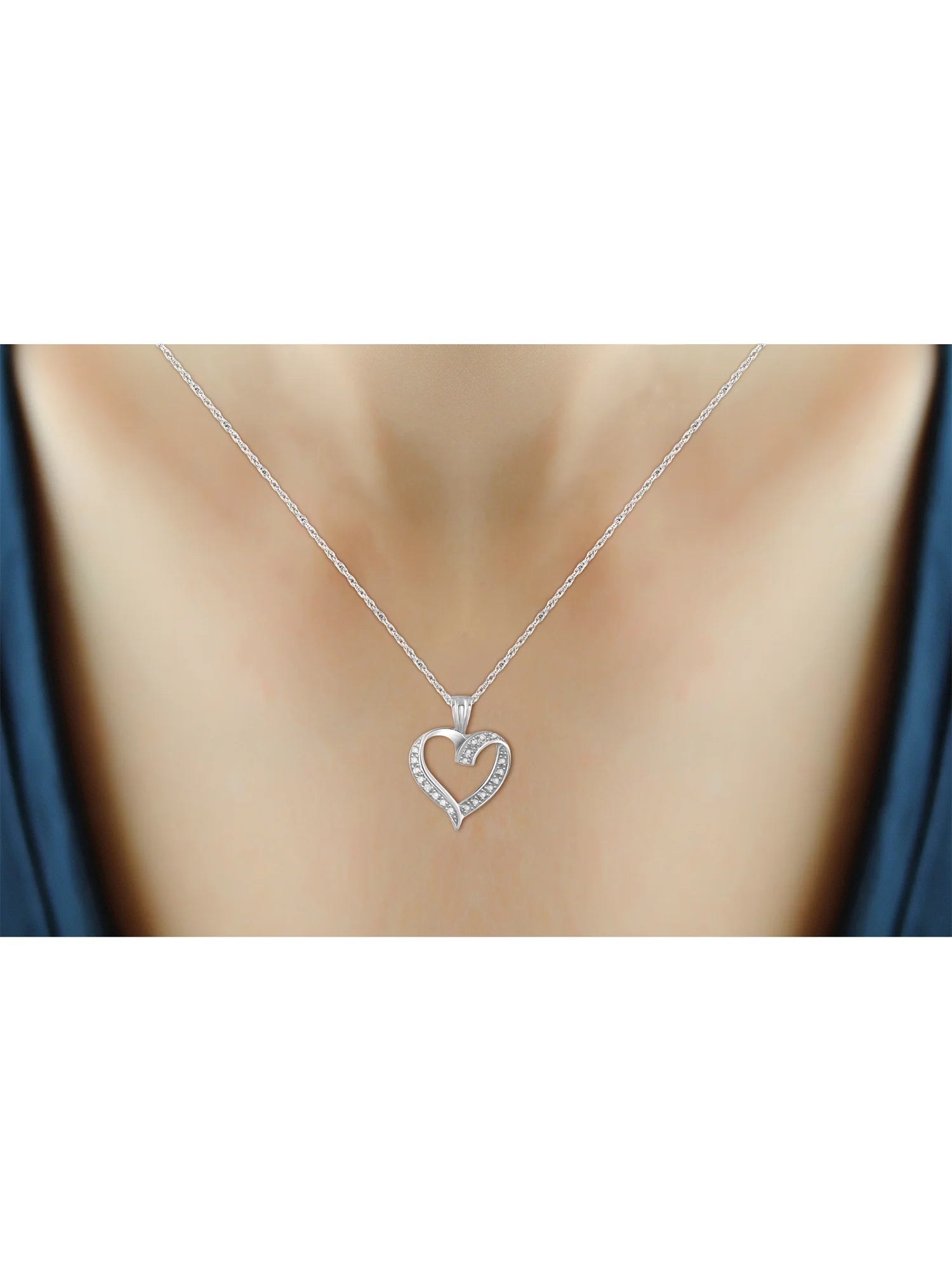 White Diamond Accent Sterling Silver Open Heart Pendant