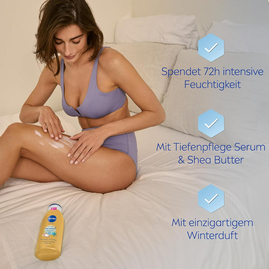 NIVEA Body Milk Winter Moment, Body Lotion Mit Tiefenpflege Serum Für 72H Feuchtigkeit, Körperlotion Mit Sheabutter Für Trockene Haut, Mit Einzigartigem Winterduft (400 Ml)