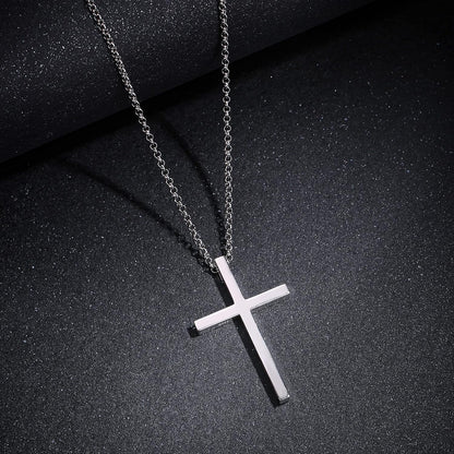 Carleen White Gold Plated Solid Sterling Silver Large Mens Classic Cross Pendant Necklace Faithful Jewelry Gifts for Mens Boys Son, 24 Inch Rolo Chain Lobster Clasp