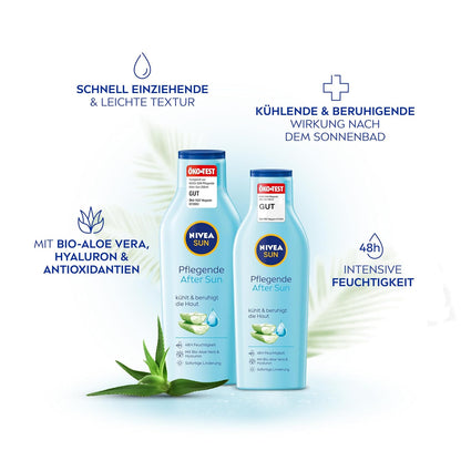 NIVEA SUN Pflegende after Sun Lotion (250 Ml), Lotion Mit Hautberuhigender Wirkung Nach Dem Sonnenbad, after Sun Mit Bio-Aloe Vera Und Hyaluron Für 48H Feuchtigkeit