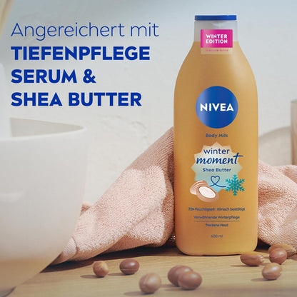 NIVEA Body Milk Winter Moment, Body Lotion Mit Tiefenpflege Serum Für 72H Feuchtigkeit, Körperlotion Mit Sheabutter Für Trockene Haut, Mit Einzigartigem Winterduft (400 Ml)
