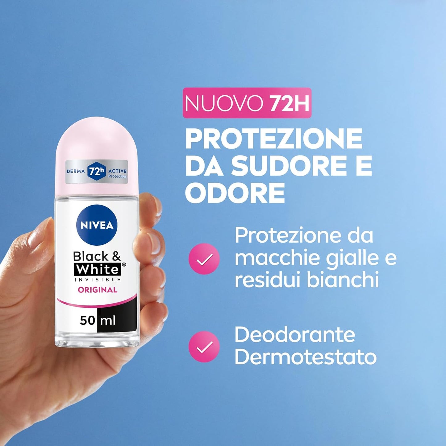 Nivea Black & White Black Invisible Original Deo Roll-On, 6Er Pack (6 X 50 Ml), Anti-Transpirant, Parfüm, Reguliert Die Atmungsaktivität