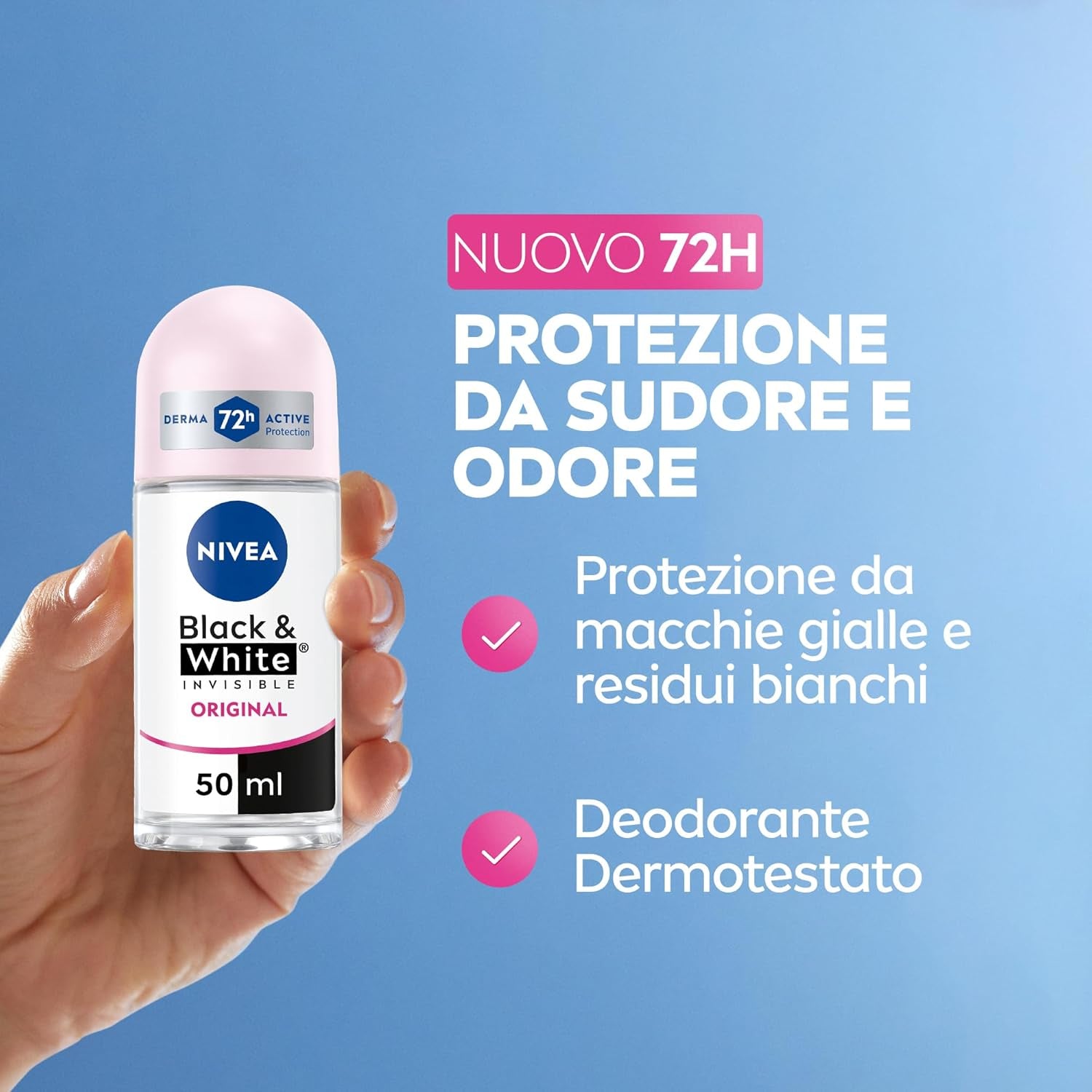 Nivea Black & White Black Invisible Original Deo Roll-On, 6Er Pack (6 X 50 Ml), Anti-Transpirant, Parfüm, Reguliert Die Atmungsaktivität