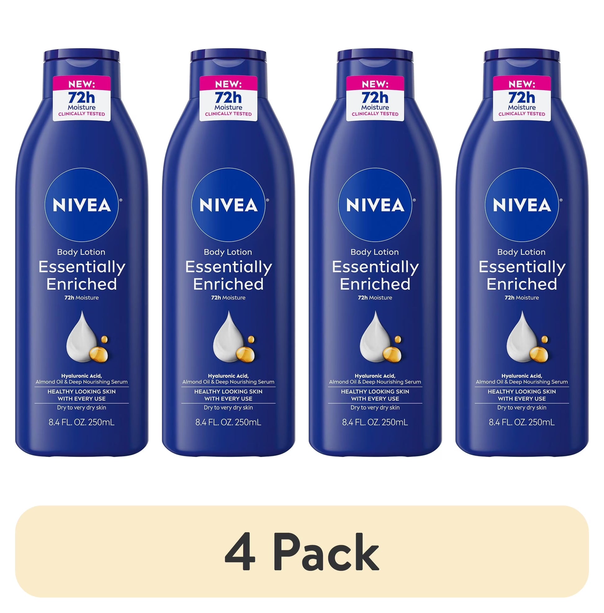 (4 Pack)  Essentially Enriched Body Lotion for Dry Skin with Hyaluronic Acid and Almond Oil, 8.4 Fl Oz