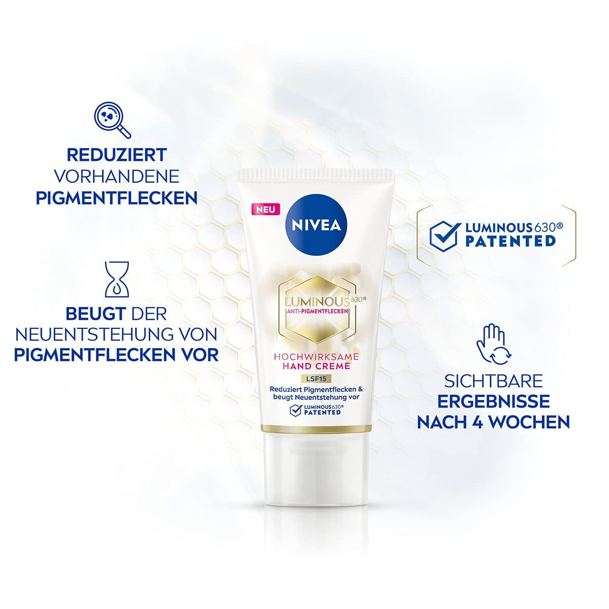 NIVEA Luminous 630 Hand Creme LSF15 (50 Ml), Pflegecreme Reduziert Pigmentflecken Und Beugt Der Neuentstehung Vor, Hochwirksame Anti-Pigmentflecken Creme Für Die Hände
