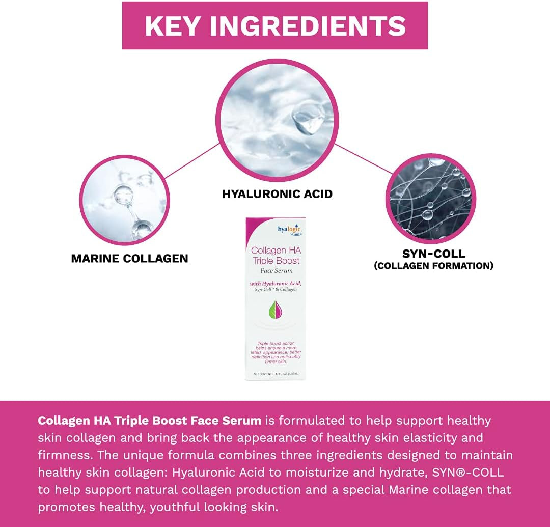 Hyalogic HA Collagen Serum - Triple Action Face Serum for Enhanced Skin Health - Peptide-Infused Formula for Youthful Firmness and Elasticity, Fragrance-Free and Paraben-Free, 0.47 FL OZ