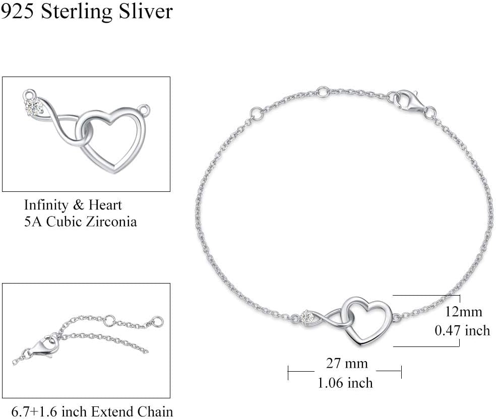 FANCIME Infinity Love Heart Necklace Bracelet 925 Sterling Sliver Gold Plated Dainty Simulated Diamond Jewelry Birthday Anniversary for Women Mom Her Wife Lady, Adjustable Chain