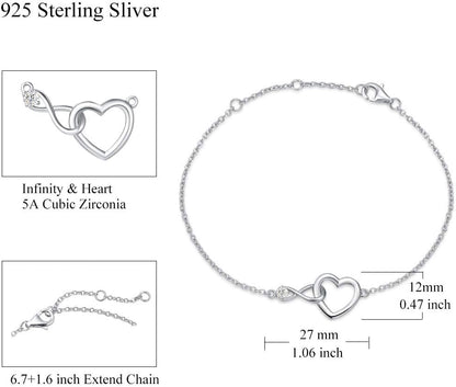 FANCIME Infinity Love Heart Necklace Bracelet 925 Sterling Sliver Gold Plated Dainty Simulated Diamond Jewelry Birthday Anniversary for Women Mom Her Wife Lady, Adjustable Chain