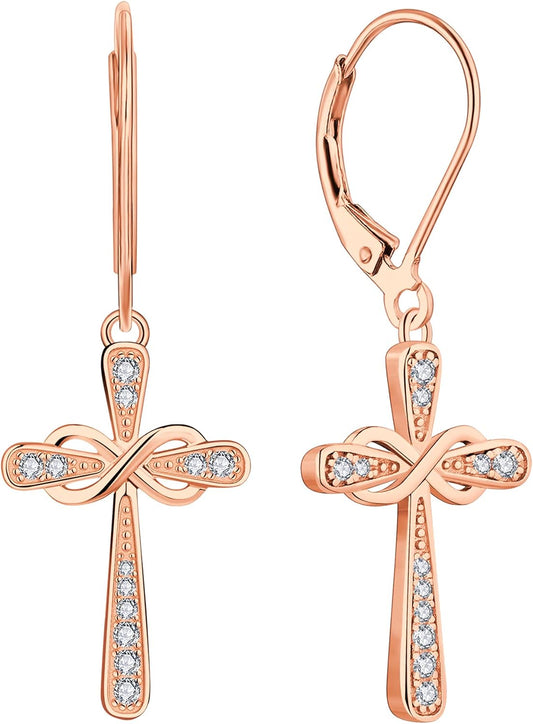 YL Cross Earrings 925 Sterling Silver Infinity Dangle Drop Earrings Birthstone Criss Leverback Jewelry