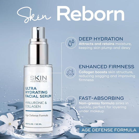 Skin Aesthetics Hyaluronic Acid Serum for Face - Dermatologist Tested - with Collagen for Anti-Aging, Ultra Hydrating, Fine Lines, Wrinkles & Acne Scar Treatment - Clean Beauty, Korean Skincare