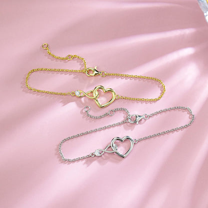 FANCIME Infinity Love Heart Necklace Bracelet 925 Sterling Sliver Gold Plated Dainty Simulated Diamond Jewelry Birthday Anniversary for Women Mom Her Wife Lady, Adjustable Chain