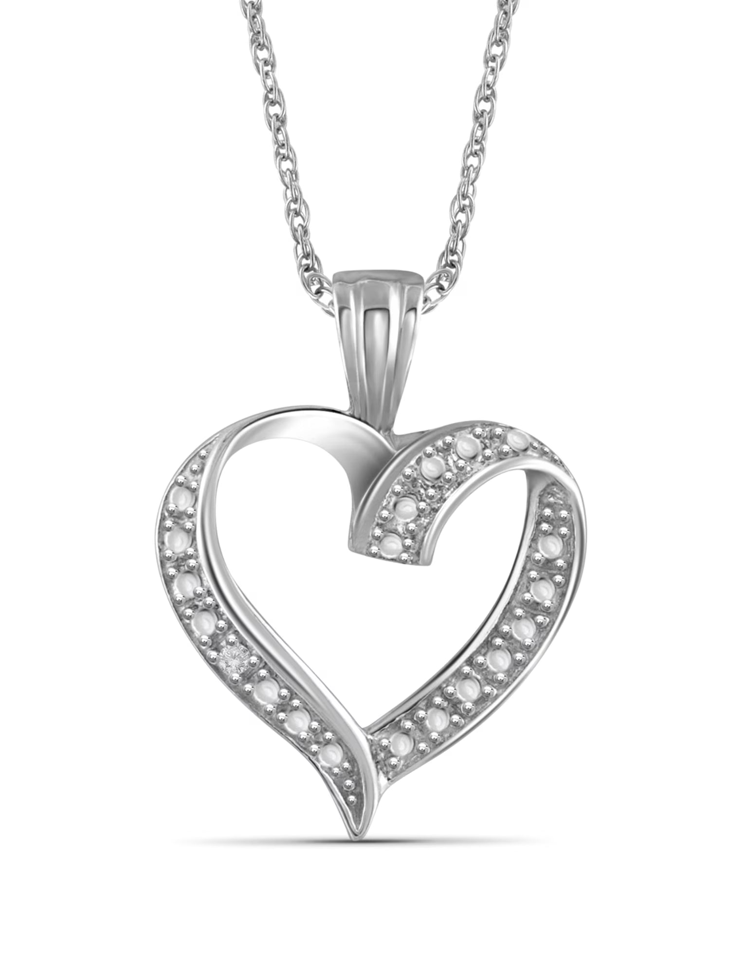 White Diamond Accent Sterling Silver Open Heart Pendant