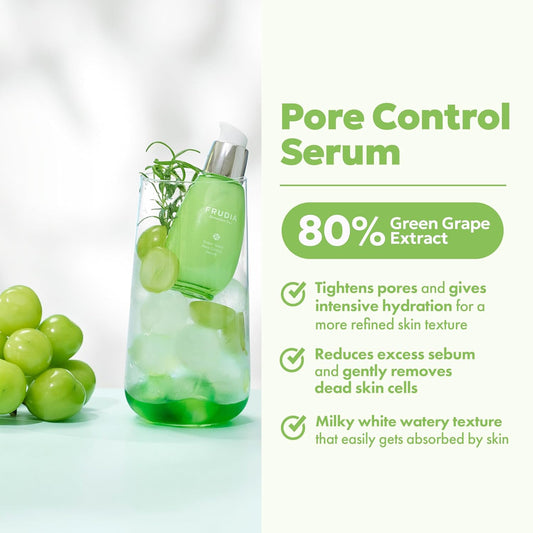 WELCOS FRUDIA Green Grape Pore Control Serum | Pore Minimizer with GG Extract, Tannin Pore Complex & anti Sebum P | Korean Skin Care for Sensitive Skin | Hydrating Serum (1.76 Fl Oz)
