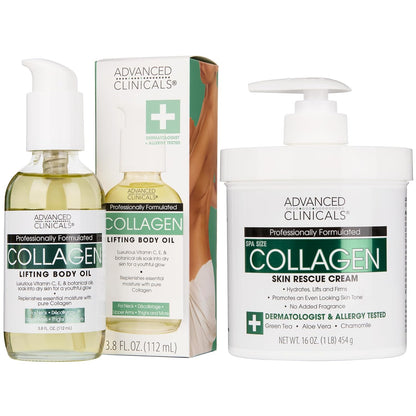 Collagen Body Cream and Face Serum Set - Unscented Formula for All Skin Types, Reduces Wrinkles and Dryness