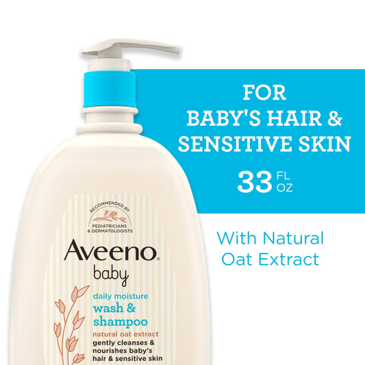 Baby Daily Moisture Bath Body Wash & Shampoo, Oat Extract, 33 Fl Oz