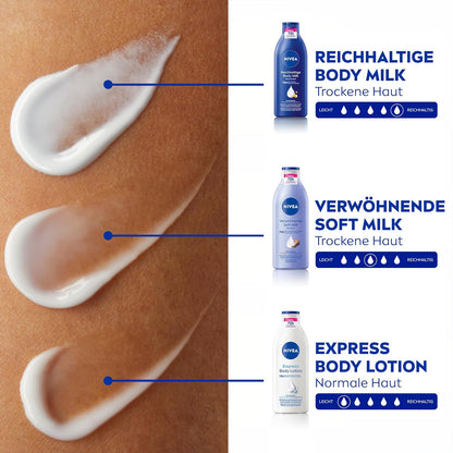 NIVEA Express Body Lotion, Extra Schnell Einziehende Körperlotion, Körpercreme Mit Purem Hyaluron, Meeresmineralien Und NIVEA Tiefenpflege Serum (400 Ml)