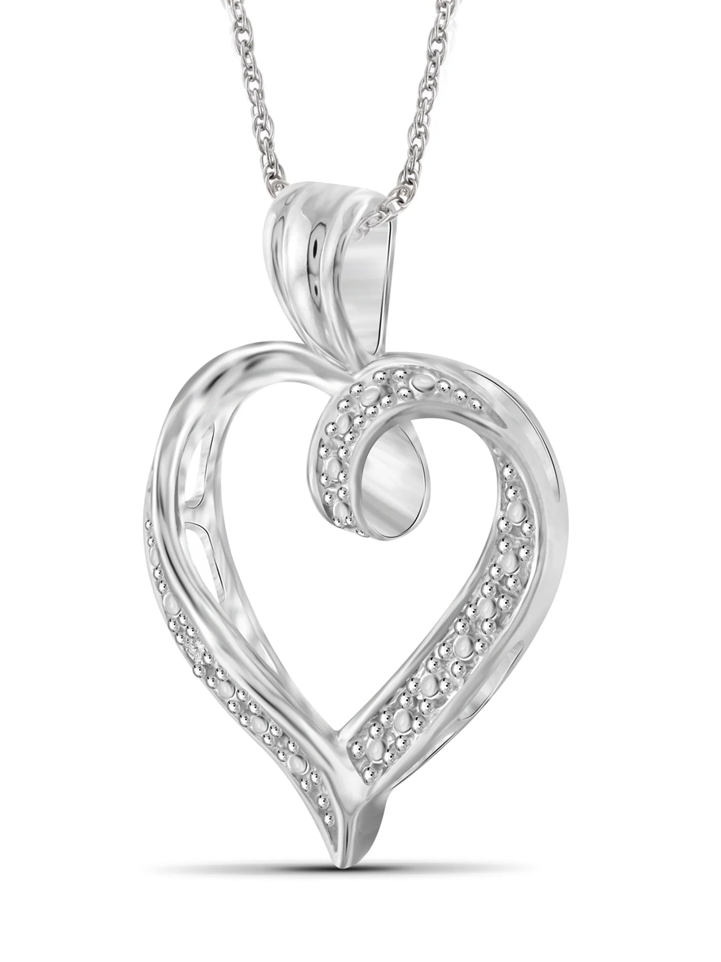 White Diamond Accent Sterling Silver Open Heart Pendant
