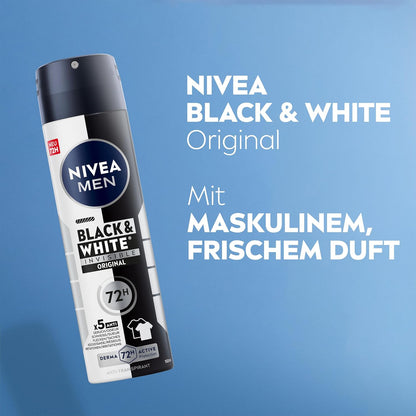 NIVEA MEN Black & White Invisible Deo Spray, Anti-Transpirant Mit Anti-Flecken-Formel, Mit 72H Anti-Transpirant-Schutz Und NIVEA MEN Pflegekomplex (150 Ml)