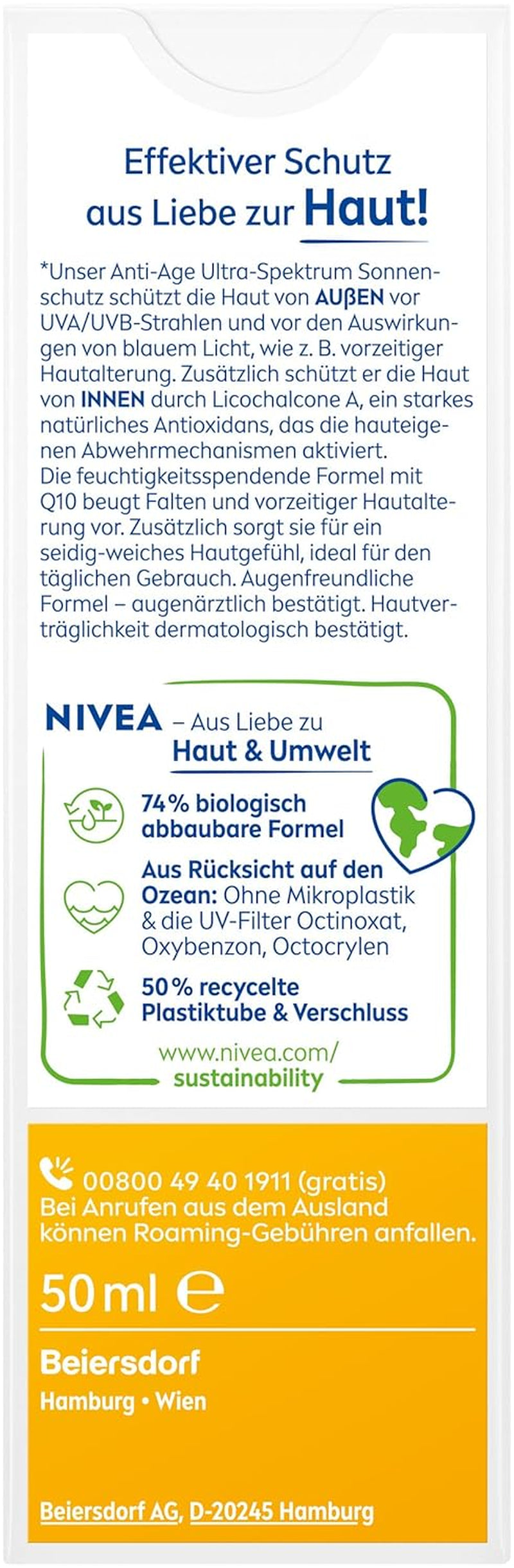 NIVEA SUN UV Gesicht Q10 Anti-Age Sonnenschutz Mit LSF 30 (50 Ml), Feuchtigkeitsspendende Gesichtssonnencreme, Anti-Falten Sonnencreme Mit Schutz Vor Uva/Uvb-Strahlen