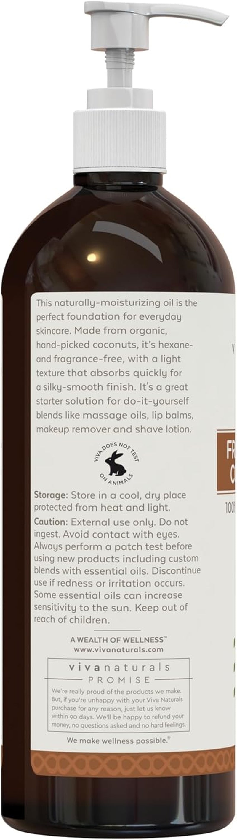 Viva Naturals Organic Fractionated Coconut Oil - Skin & Hair Moisturizer, Relaxing Massage and Body Oil, Carrier Oil for Essential Oils Mixing, Pure Non-Greasy Coconut Oil for Skin and Hair, 16 Fl Oz