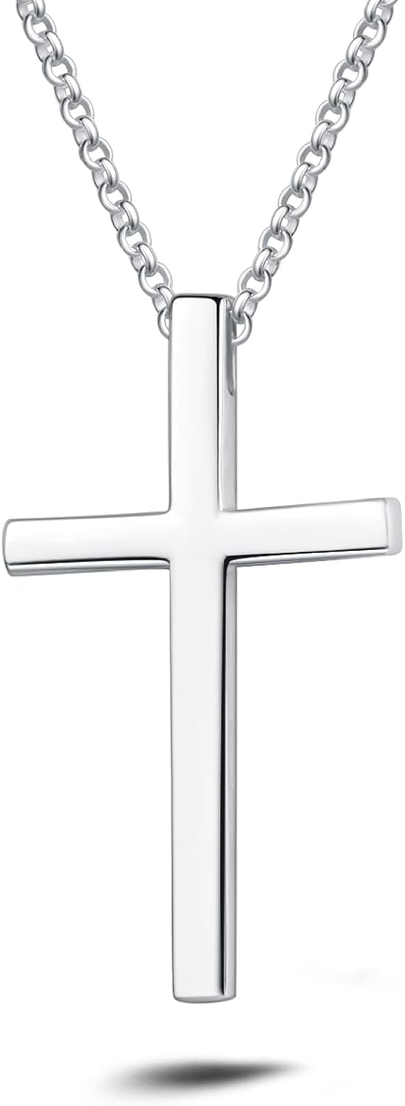 Carleen White Gold Plated Solid Sterling Silver Large Mens Classic Cross Pendant Necklace Faithful Jewelry Gifts for Mens Boys Son, 24 Inch Rolo Chain Lobster Clasp