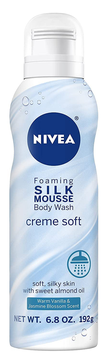 Nivea Creme Soft Foaming Silk Mousse Body Wash, Vanilla and Jasmine Blossom, 6.8 Ounce