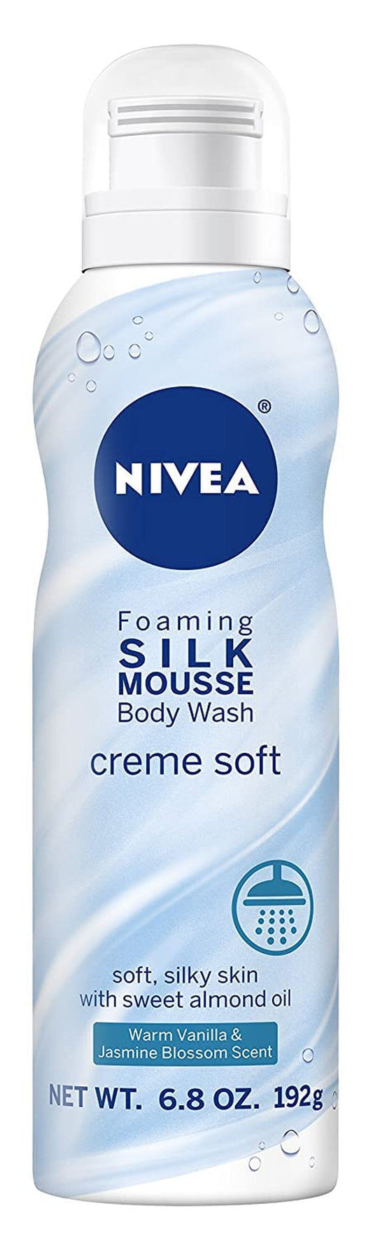 Nivea Creme Soft Foaming Silk Mousse Body Wash, Vanilla and Jasmine Blossom, 6.8 Ounce