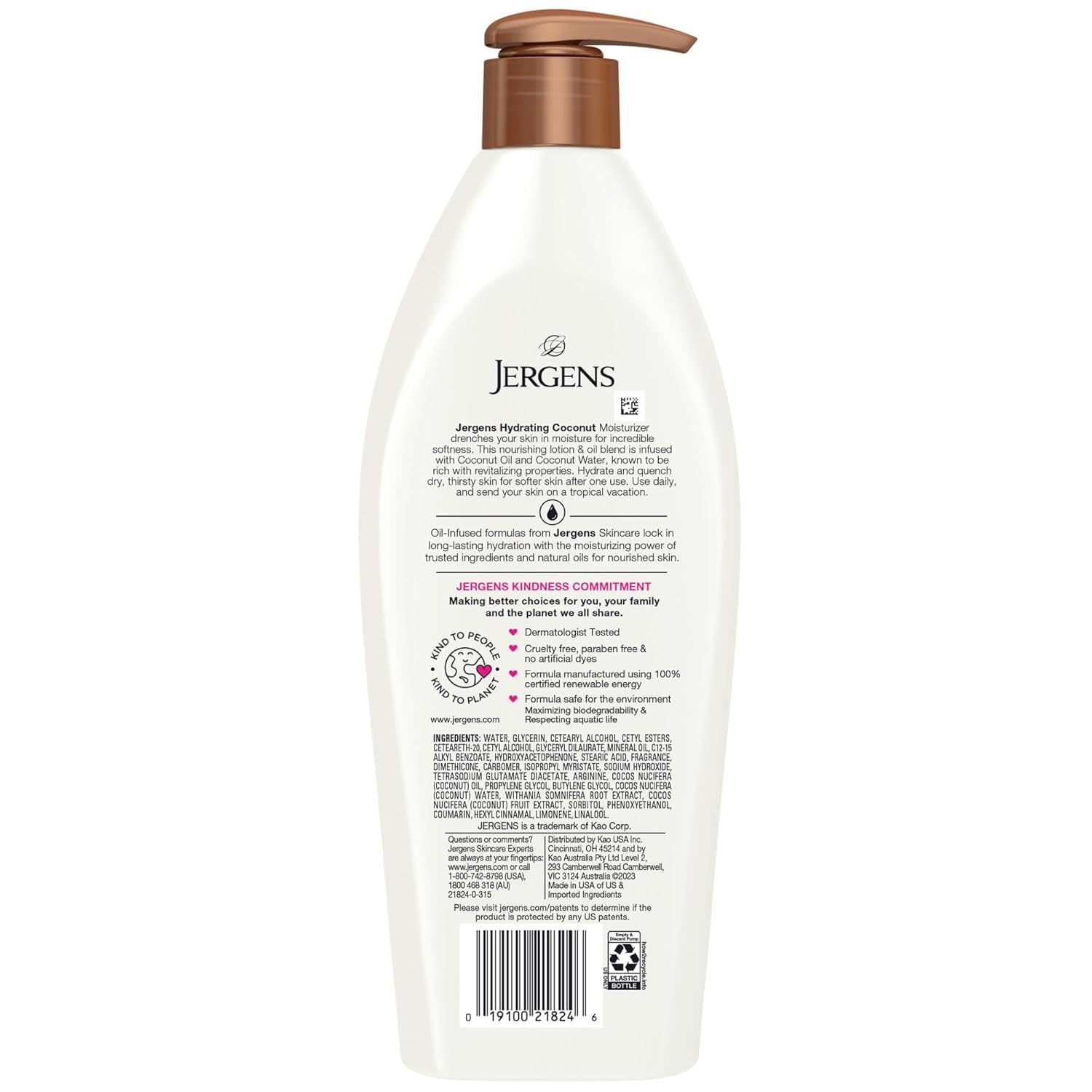 Jergens Hydrating Coconut Body Lotion, Hand and Body Moisturizer, Infused with Coconut Oil, Hydrates Dry Skin Instantly, Dermatologist Tested, 16.8 Oz, Pack of 3