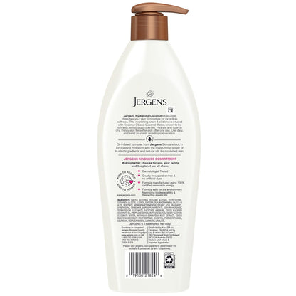 Jergens Hydrating Coconut Body Lotion, Hand and Body Moisturizer, Infused with Coconut Oil, Hydrates Dry Skin Instantly, Dermatologist Tested, 16.8 Oz, Pack of 3