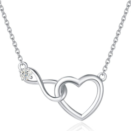 FANCIME Infinity Love Heart Necklace Bracelet 925 Sterling Sliver Gold Plated Dainty Simulated Diamond Jewelry Birthday Anniversary for Women Mom Her Wife Lady, Adjustable Chain