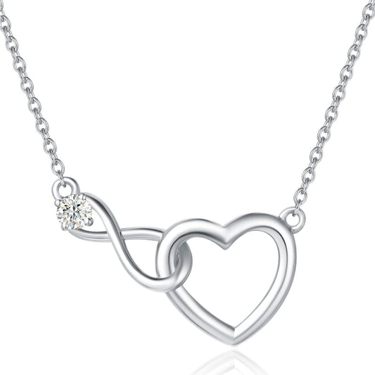 FANCIME Infinity Love Heart Necklace Bracelet 925 Sterling Sliver Gold Plated Dainty Simulated Diamond Jewelry Birthday Anniversary for Women Mom Her Wife Lady, Adjustable Chain