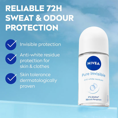 Nivea Pure Invisible 48H Antiperspirant Roll-On Deodorant 50Ml 1.7 Oz