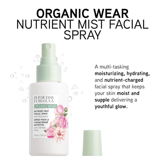 Physicians Formula Organic Wear Nutrient Mist Facial Spray, Botanical Infused, Dermatologist Approved, Vegan, Gluten Free, Tone, Balance, and Prep Skin