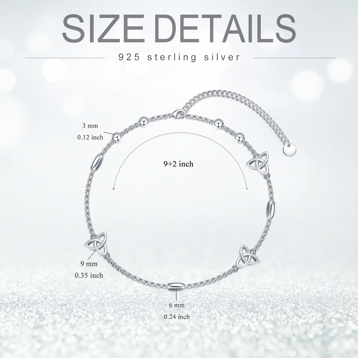 S925 Sterling Silver Celtic Knot Ankle Bracelets Birthday Anniversary Mothers Day Christmas Gifts for Women