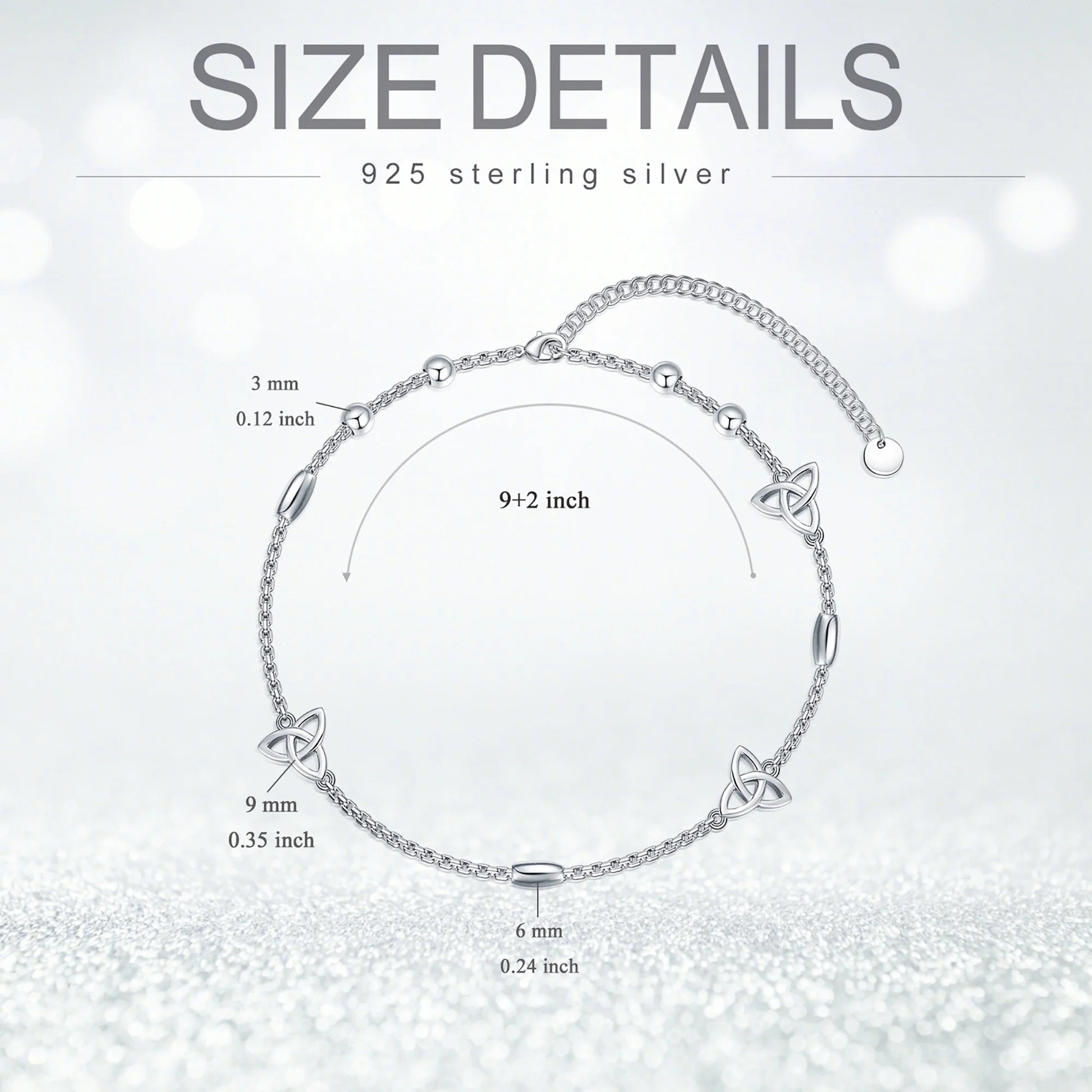 S925 Sterling Silver Celtic Knot Ankle Bracelets Birthday Anniversary Mothers Day Christmas Gifts for Women