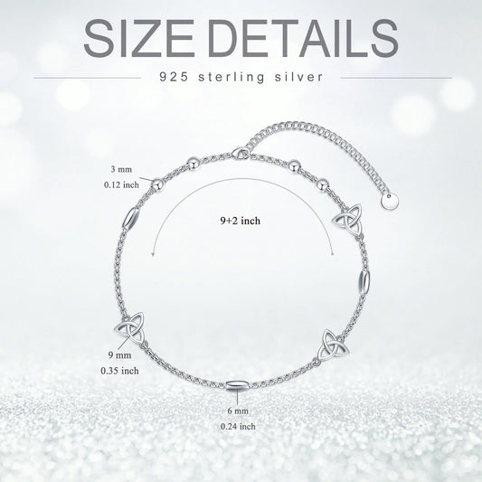 S925 Sterling Silver Celtic Knot Ankle Bracelets Birthday Anniversary Mothers Day Christmas Gifts for Women