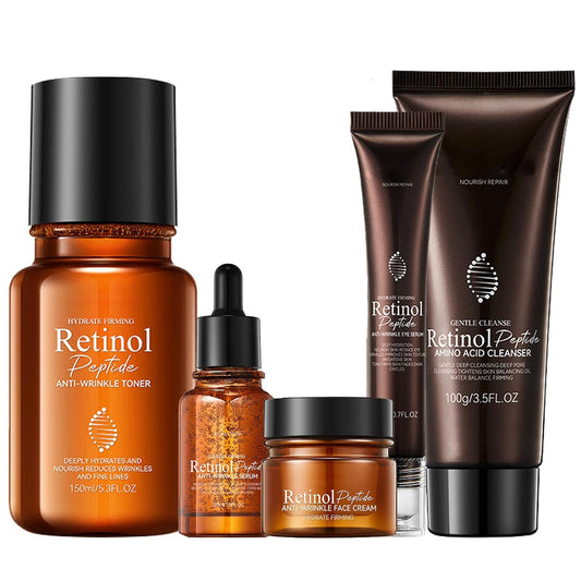 Retinol Skin Care Set for Women - Facial Skin Care Sets & Kits - Skincare Kit for Women - Anti-Aging, Promote Skin Metabolism, Firm Skin, Brown