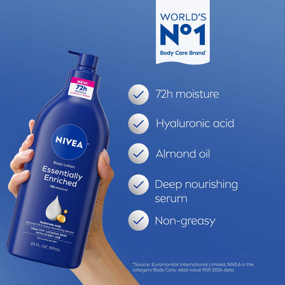 Essentially Enriched Body Lotion for Dry Skin with Hyaluronic Acid and Almond Oil, 20 Fl Oz