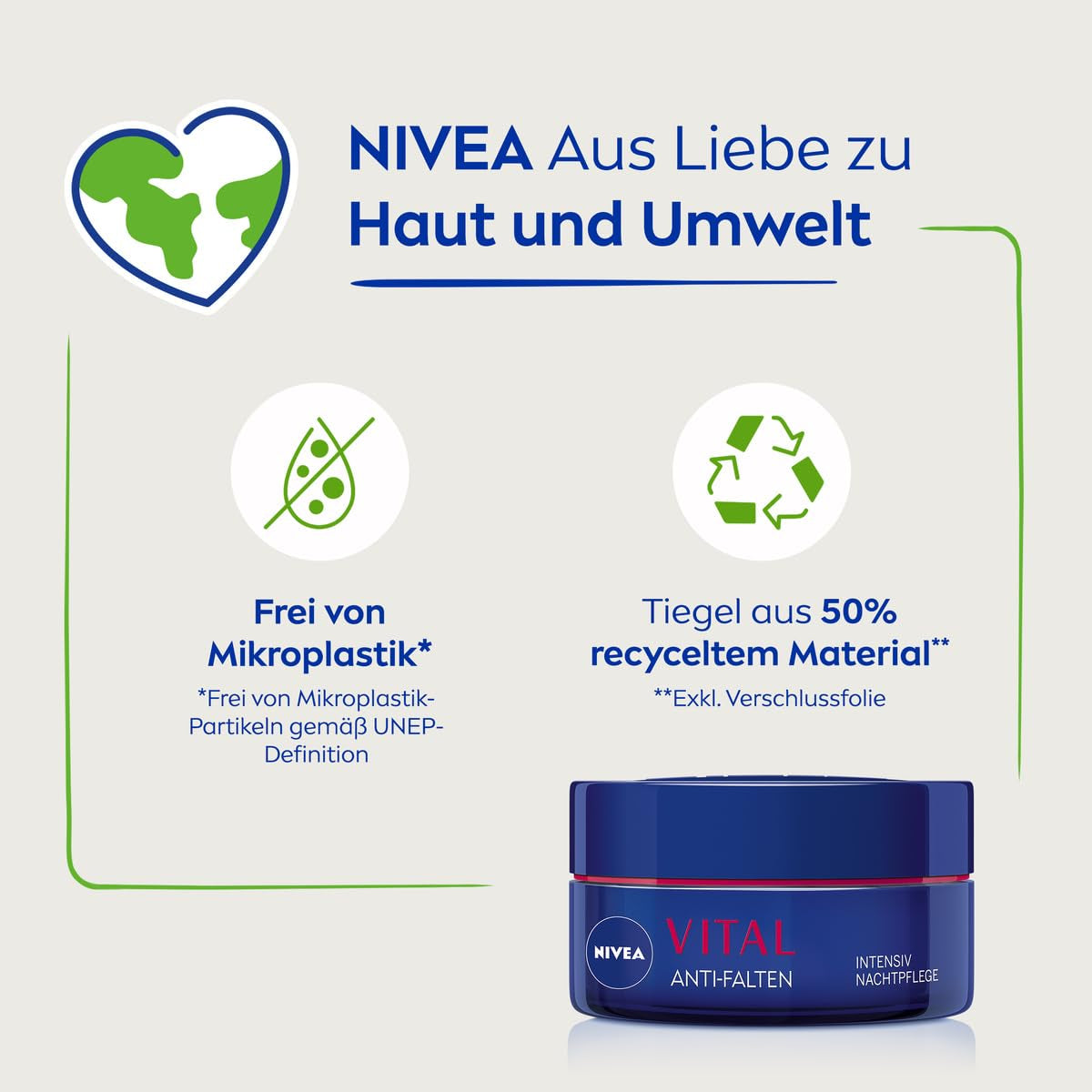NIVEA VITAL Anti-Falten Intensiv Nachtpflege Für Reife Haut, Gesichtspflege Mit Calcium, Perlenextrakten & Natürlichem Traubenkern Öl, Nachtcreme Zur Unterstützung Der Hautregeneration (50 Ml)
