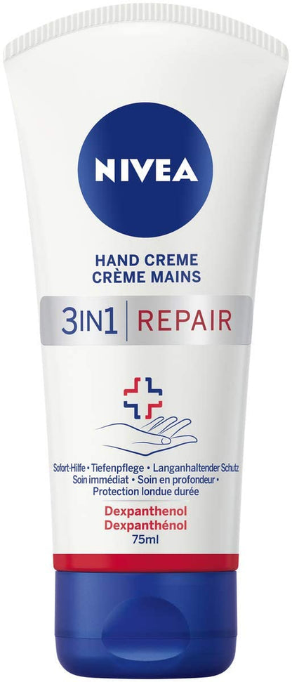 NIVEA 3In1 Repair Hand Creme (75 Ml), Reichhaltige Hautcreme Mit Dexpanthenol Für Intensive Pflege, Handpflege Bei Sehr Trockenen Und Rissigen Händen
