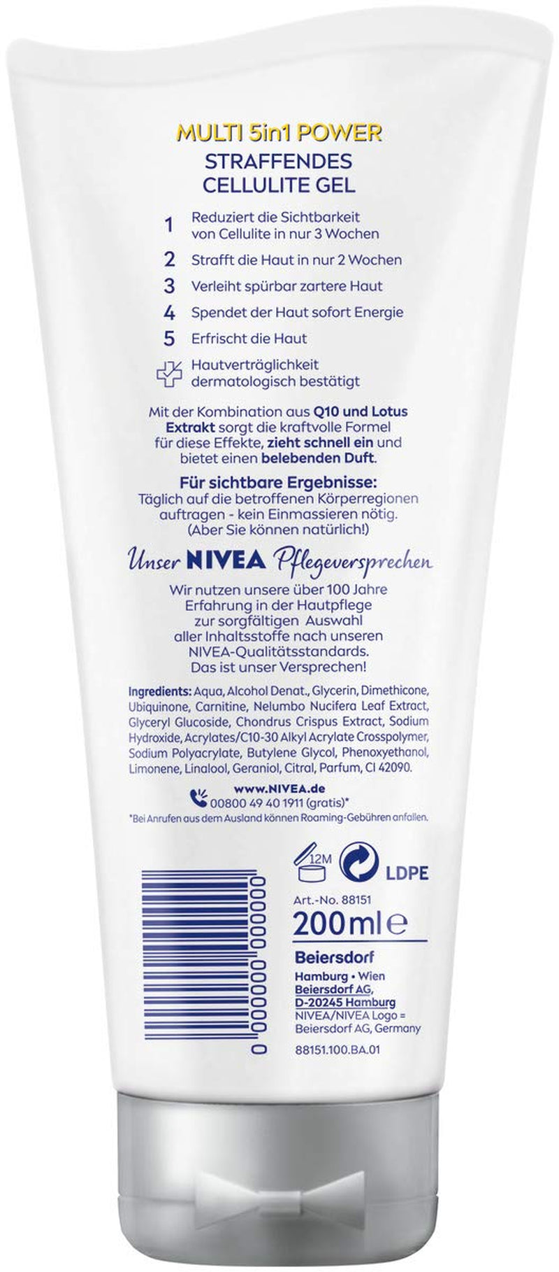 NIVEA Body Gel Q10 Anti-Cellulite (200Ml), Straffendes Hautpflege Gel Mit Q10 Und Lotus Extrakt, Cellulite Gel Mit Multi 5In1 Power Formel (Packung Mit 2)