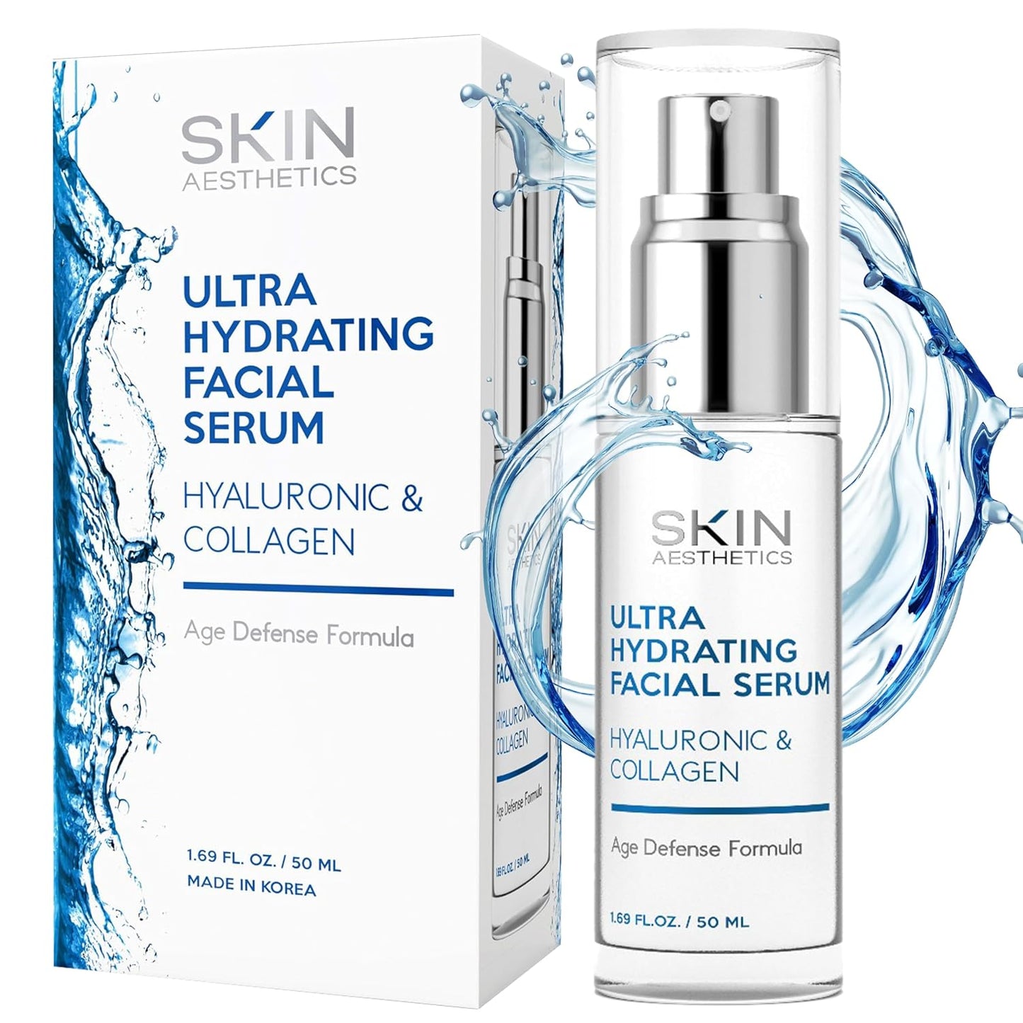 Skin Aesthetics Hyaluronic Acid Serum for Face - Dermatologist Tested - with Collagen for Anti-Aging, Ultra Hydrating, Fine Lines, Wrinkles & Acne Scar Treatment - Clean Beauty, Korean Skincare
