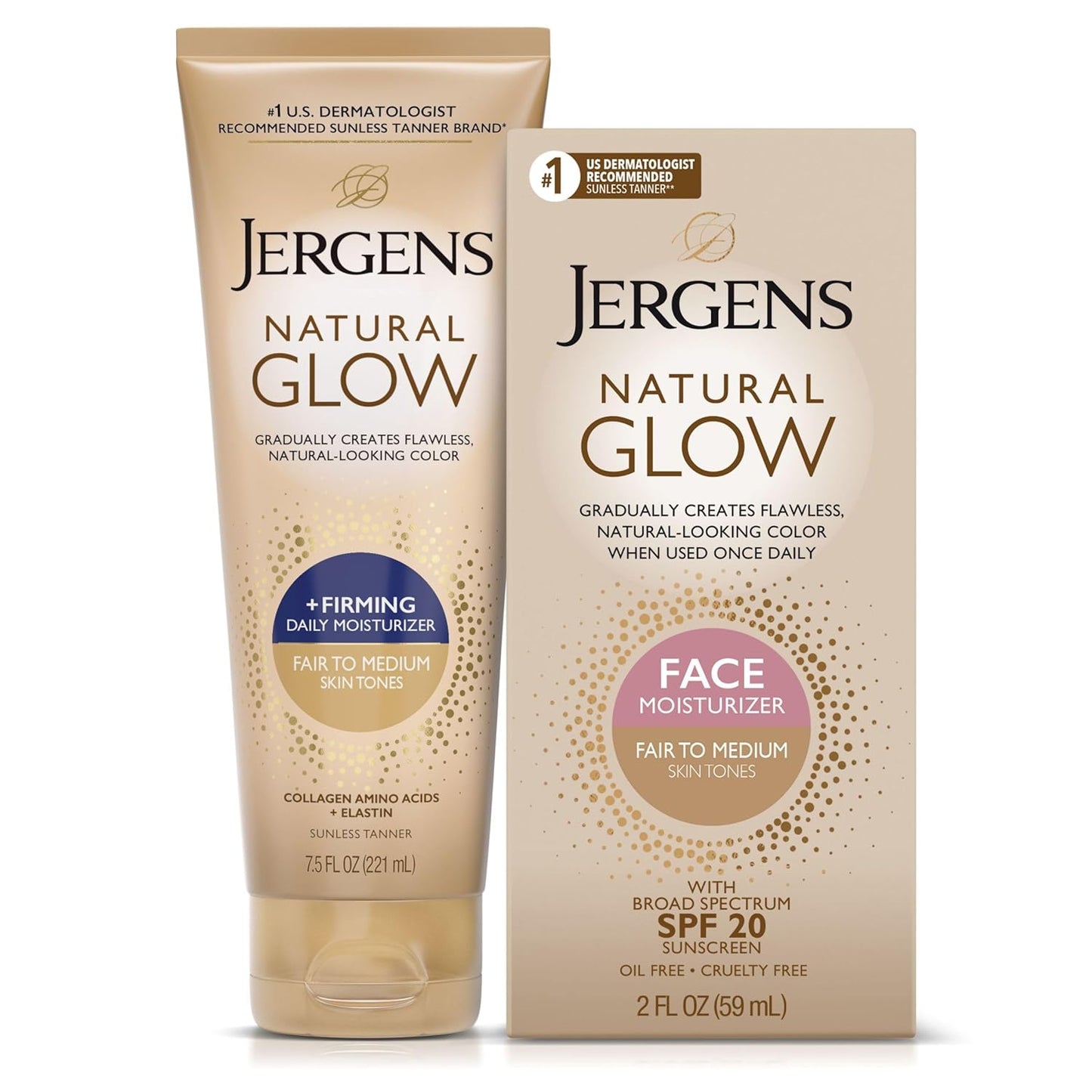 Jergens Natural Glow +Firming Self Tanner Body Lotion, Medium to Deep Skin Tone, Sunless Tanning Moisturizer with Collagen and Elastin, Helps to Visibly Reduce Cellulite, 7.5 Oz, Pack of 2